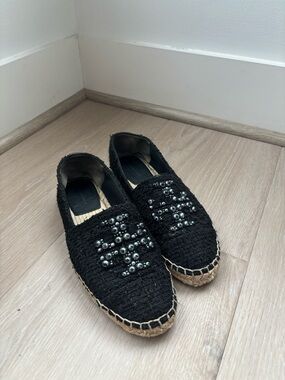 Tory Burch Black Beaded Espadrille Flats